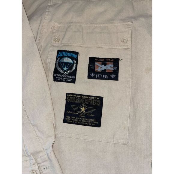 Vtg Gitano Men’s Shirt Sleeve Button‎ Up Shirt Size L Aviator Airborne A21 - Picture 3 of 7